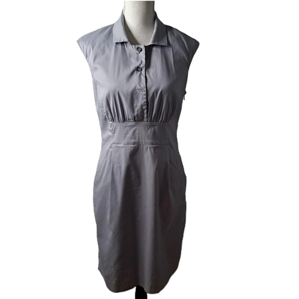 Ann Taylor Gray Sleeveless Collared Sheath Shirt Dress Sz 6